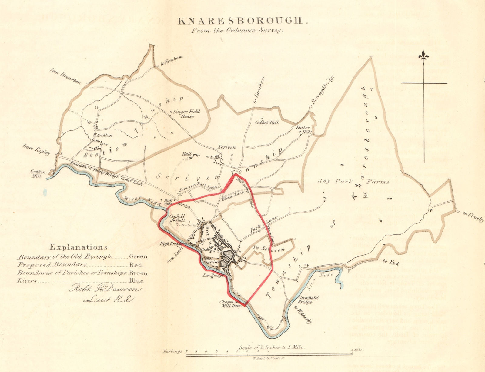 KNARESBOROUGH borough/town plan. REFORM ACT. Scotton. Yorkshire. DAWSON 1832 map